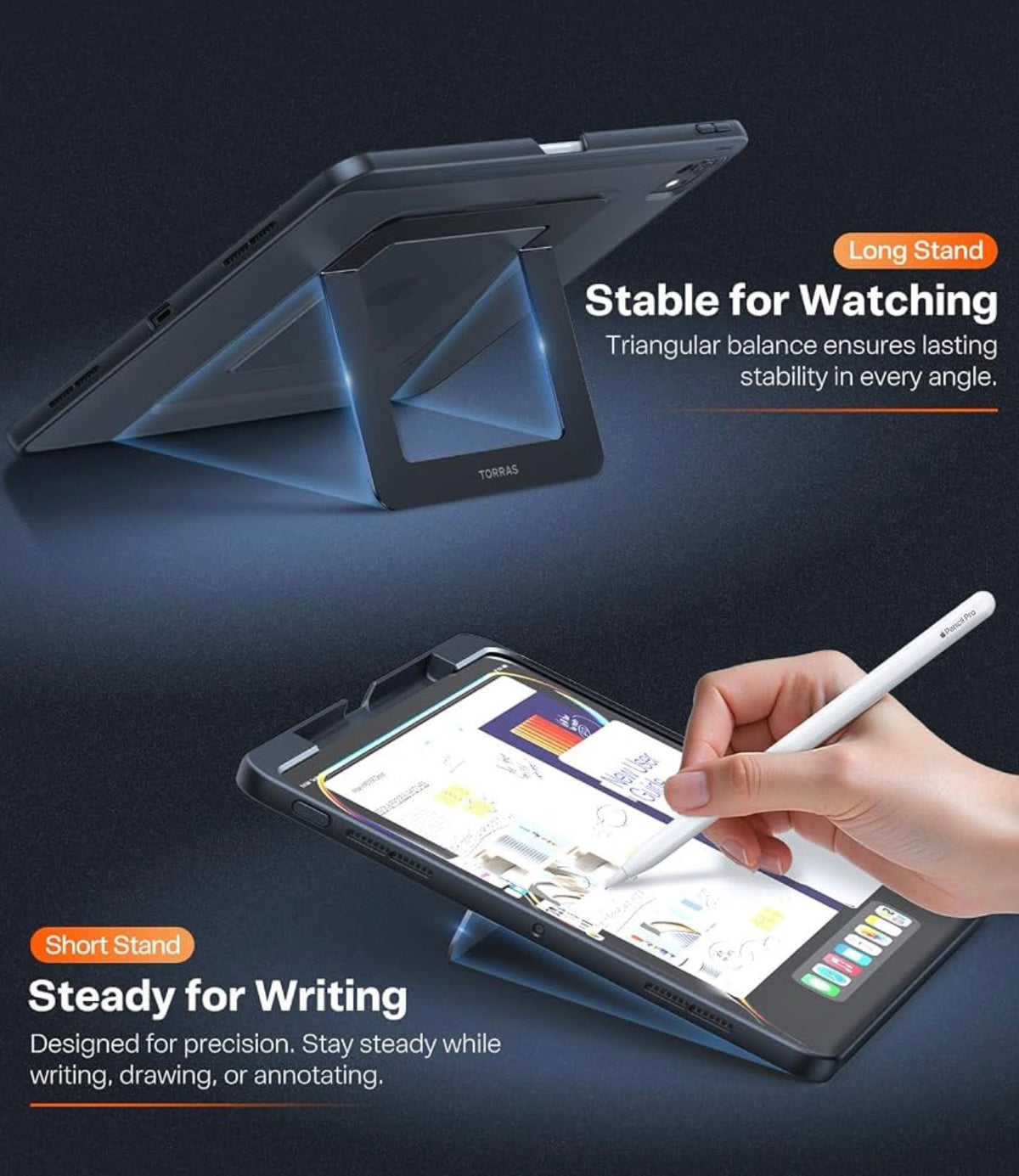 Ostand K1 Guardian for iPad Pro 13 inch Case with Stand M4/M5, Black, Adjustable Viewing Angles, Stable Writing & Typing, Apple Pencil Holder with Charging, Slim Protective, Metal Kickstand