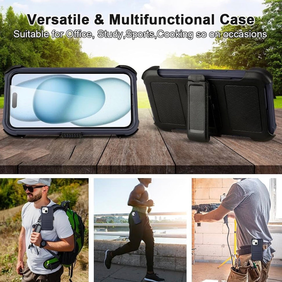Protective Case for iPhone 15 Phone Case Belt Clip Holster Kickstand Blue
for Defender iPhone 15 Case Heavy Duty Rugged | 2 Layers of Sturdy Shockproof Cover for iPhone15 Case Work Outdoor Blac