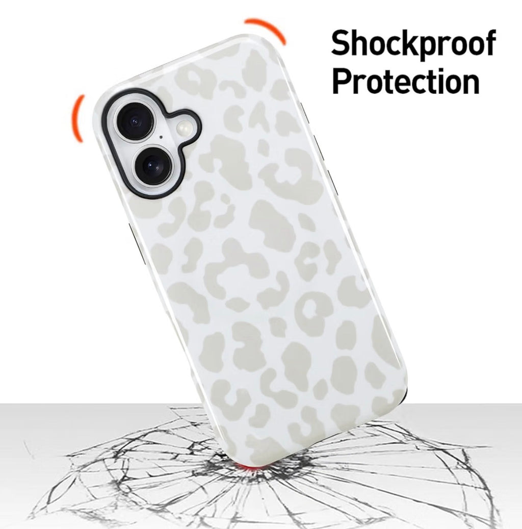 Magnetic for iPhone 17 Case, White Leopard Cheetah Pattern [Compatible with Magsafe Charging] 2 in 1 Matte Shockproof Protection Hard Phone Cover for Women Men