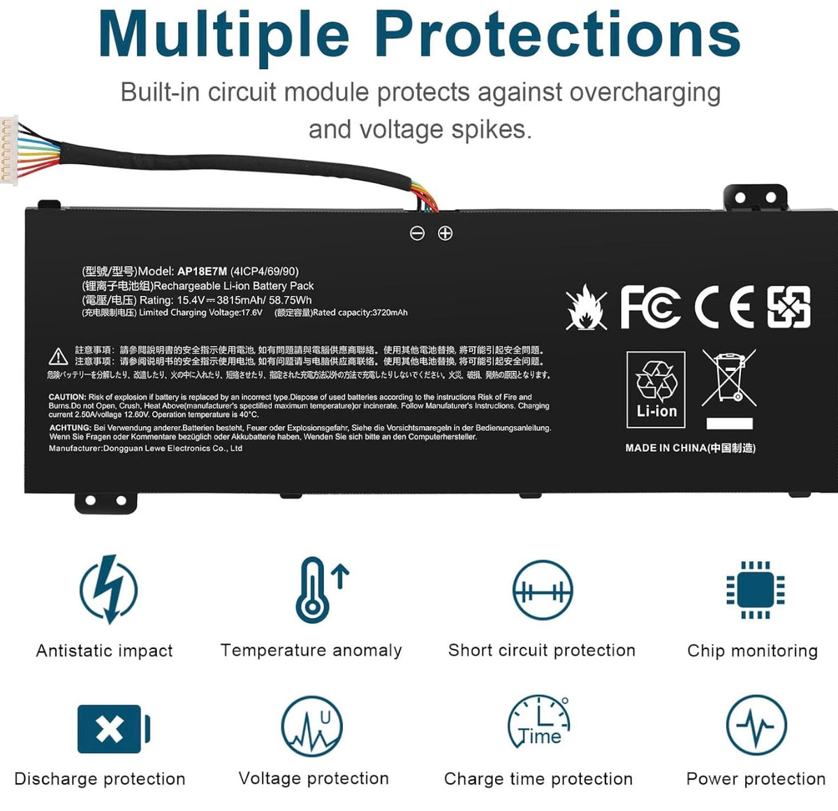 AP18E7M AP18E8M Battery for Acer Nitro 5 AN515-54 AN517-51 AN515-55 AN515-44 AN515-43, Nitro 7 AN715-51, Predator Helios 300 PH315-52 PH317-52 PH317-53, Aspire 7 A715-74G, Triton 300 PT315-51 58.75Wh