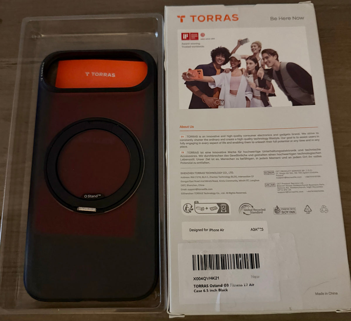 TORRAS 360 Magnetic Stand for iPhone Air Case, O3 Fitness Series [Fit for MagSafe] [Military-Grade Protection] Translucent Slim Case for iPhone 17 Air, 2025, Obsidian Black