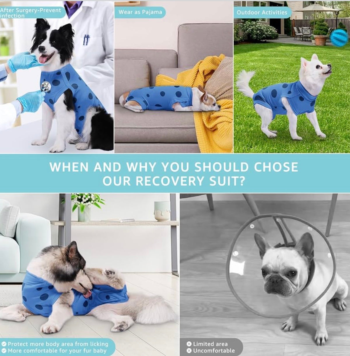 2 Pack Medium Dog Surgery Recovery Suit for Male/Female, Post Surgery Protective Wear with Pee Hole, Unisex Pet Surgical Vest for Wound Care, Spay/Neuter Healing(Blue Polkadot, M)