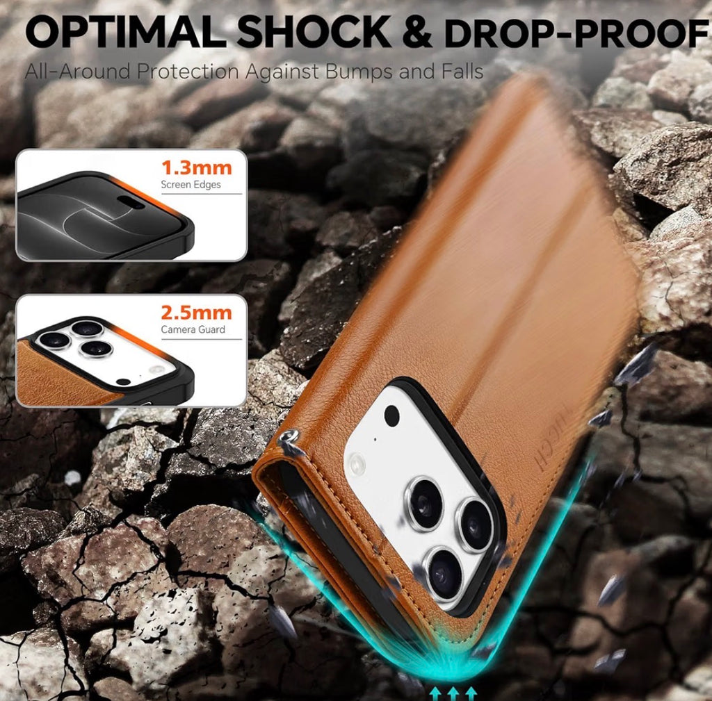 Detachable Wallet Case for iPhone 18 Pro/17 Pro (6.3"), Light Brown, 4 Card Holders, RFID Blocking, Wireless Charging, Kickstand, Wrist Strap, Shockproof TPU, PU Leather, Magnetic, Folio Cover