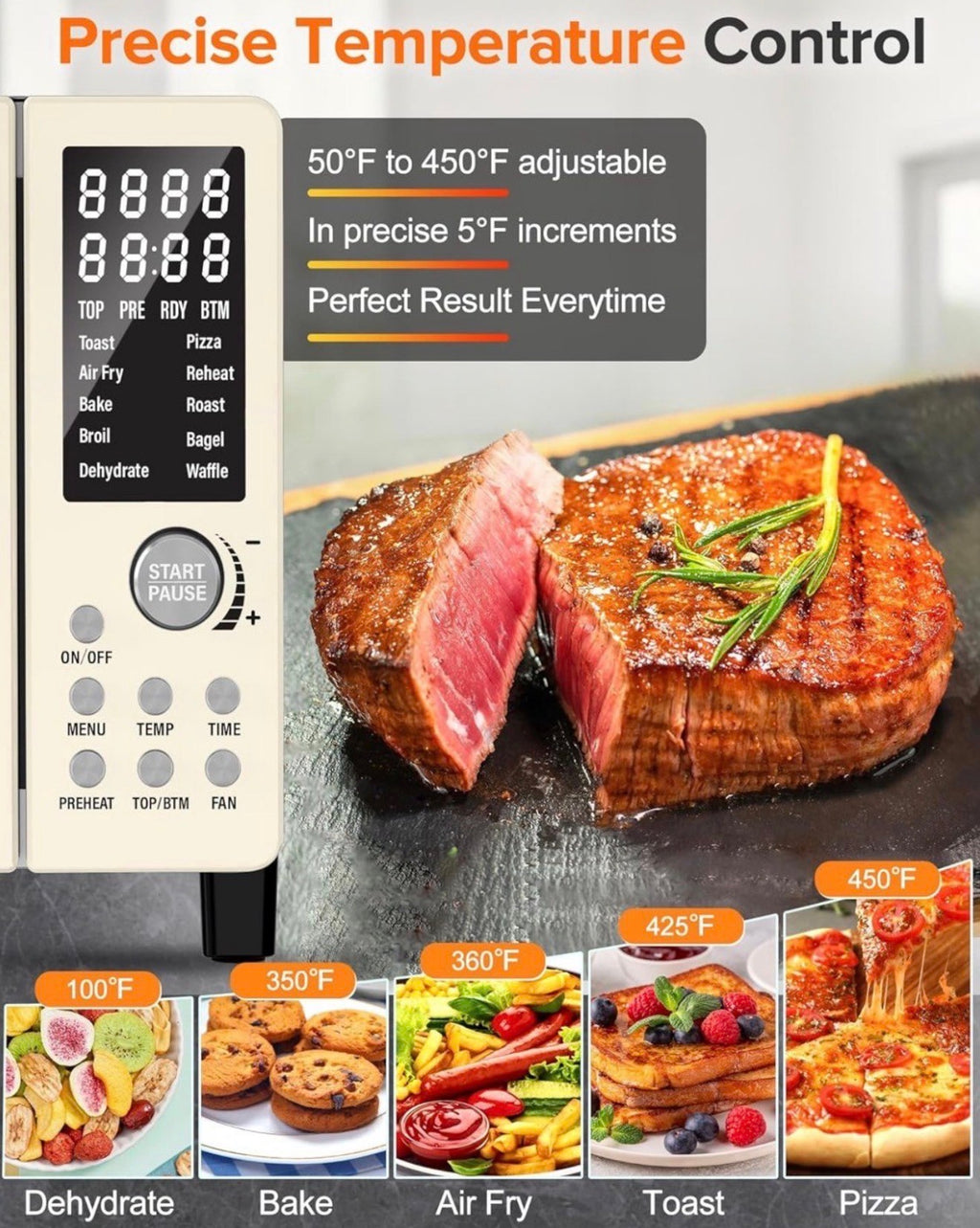 Nuwave Bravo Pro Smart Air Fryer Toaster Oven Countertop Combo
10-in-1 Cooking Functions, 1800W, 50-450°F, 21-Qt, PFAS-Free, Upgraded Super Convection, Cream