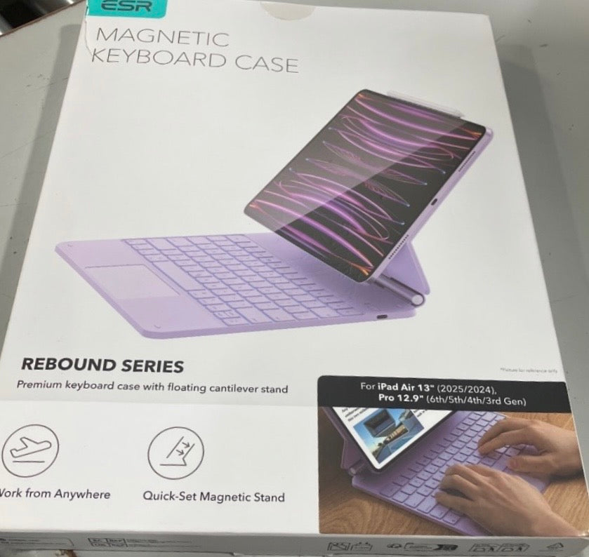 ESR for iPad Air 13/Pro 12.9 Inch Case Keyboard, Quick-Set Magnetic Stand For Air 13'' M4/M3/M2 & Pro 12.9'' 6/5/4/3th, Secure Magnetic Lock, Precision Multi-Touch Trackpad, Rebound Series, Purple