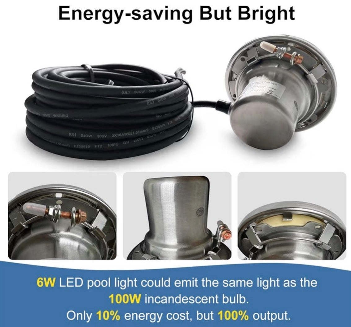 6 Inch Spa Lights for Inground Pool Led, 50ft Cord, 120v AC Led Pool Lights, Underwater Swimming Pool Spa Light, Suitable for Most 6 Inch Wet Niche, Ip68 Waterproof, White