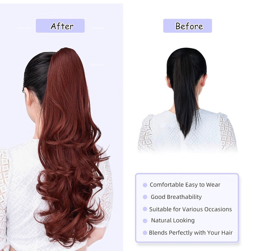 Claw Clip Ponytail Extension, 22" Clip in Ponytail,Auburn
Red Ponytail Extension,Long Wavy,Natural Looking Synthetic Hairpiece,Daily Use