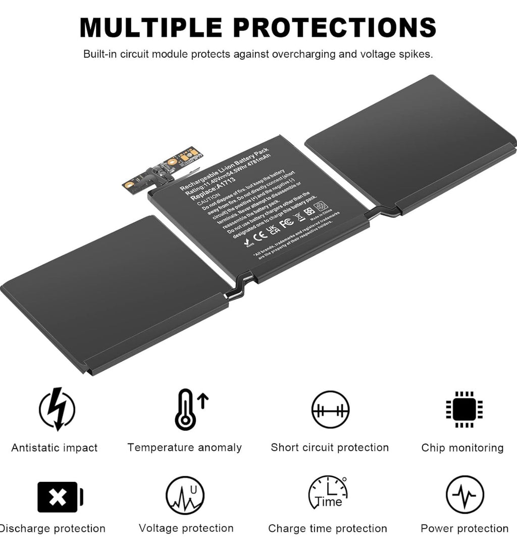 Replacement Battery A1713 A2171 for MacBook Pro 13 Inch A2159 (2019) A2289 (2020) A2338 (2020), A1708 Late 2016 Mid 2017 (EMC 2978 3164), MPXQ2LL/A MLL42LL/A MLUQ2LL/A MPXR2LL/A MPXU2LL/A MPXT2LL/A