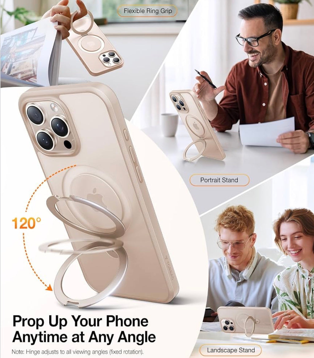 TORRAS Ostand for iPhone 16 Pro Case Magnetic Stand, Desert Titanium 6.3"
[Fit for MagSafe] [Flexible Stable Stand] 4X Military-Grade Shockproof, Slim Protective Phone Cover, Translucent Rose Gold