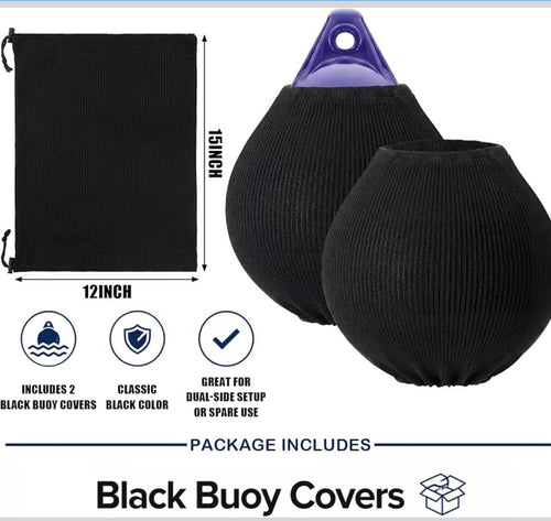 2 Pack 12" x 15" Round Boat Fender Covers Boat Buoy Cover Marine Bumper Sleeves Fender Protector Black Durable Polyester