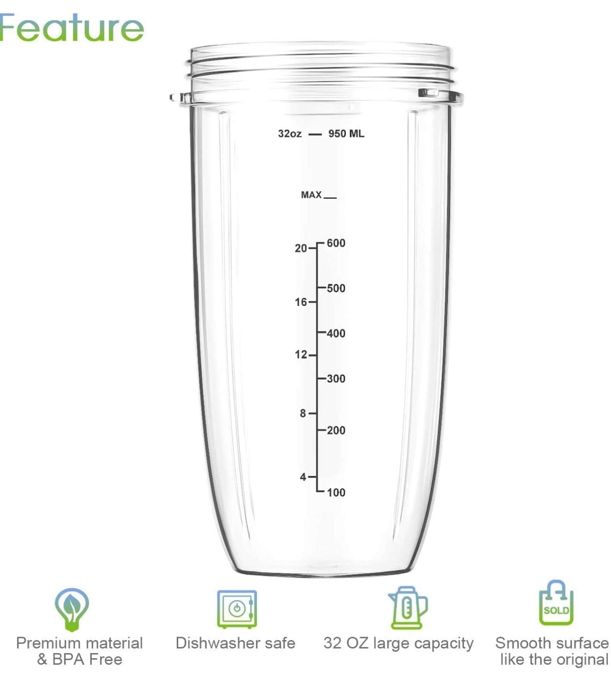 7 Pieces nutribullet Blender Cups & Blade Replacement Set 32oz Huge Cup with 1 Flip-Top To-Go Lid and 1 Lid Ring & Premium Extractor Blade with Compatible with NutriBullet 600w/900w Blender
