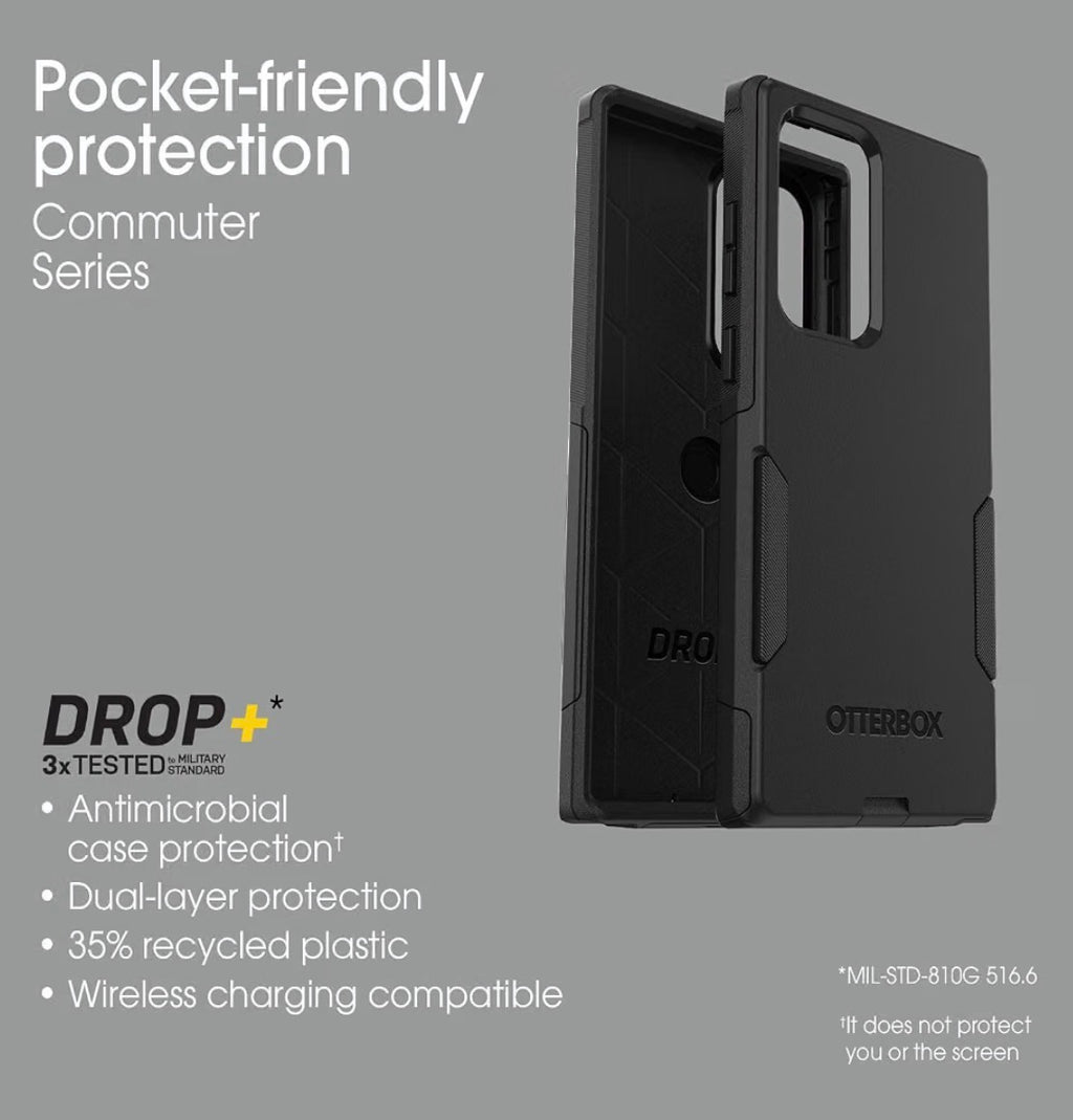 For Galaxy S22 Ultra Commuter Series Case - Black, Slim & Tough, Pocket-Friendly, with Port Protection