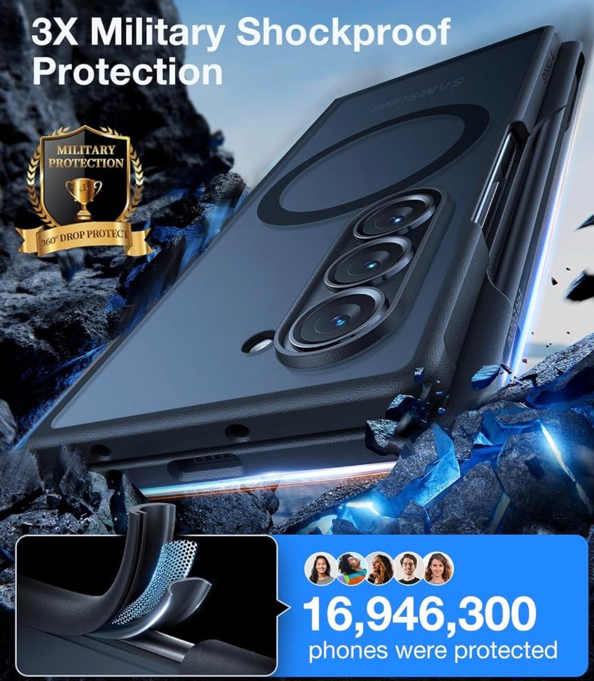 TORRAS Magnetic Shockproof Compatible with Samsung Galaxy Z Fold 6 Case with S Pen Holder, [Compatible with Magsafe] [Military Grade Drop Tested]Translucent Slim Phone Case for Samsung Z Fold 6, Black