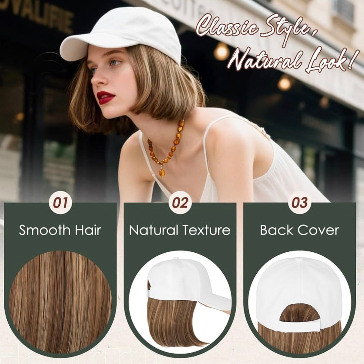 Wig Hat For Women Baseball Cap With Hair Extensions Synthetic Fake Hair 6" 150g #10P22T
