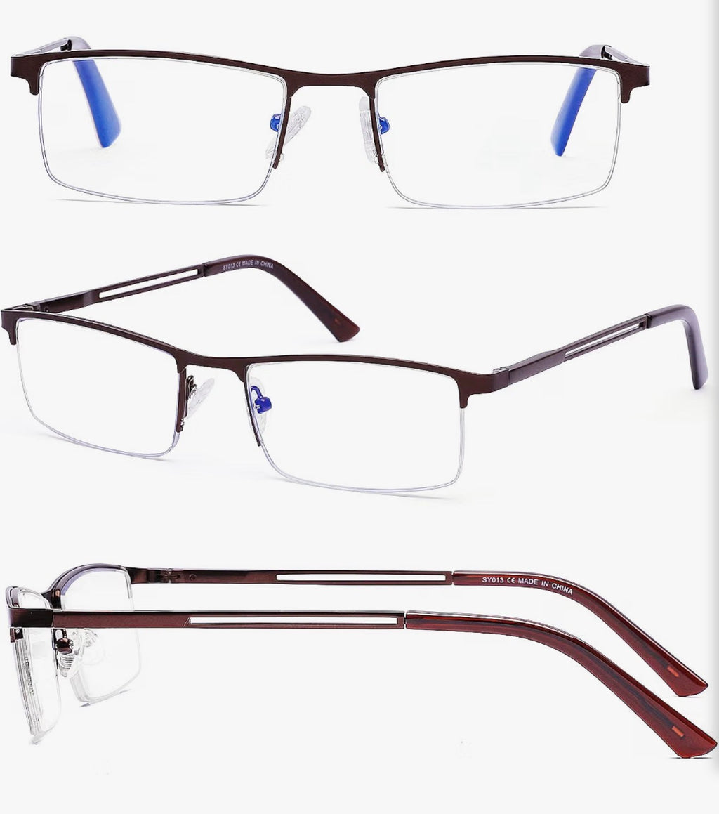 3 Pack Semi-Rimless Anti Blue Light Reading Glasses, Progressive, 2.0 x, Black, Silver & Bronze