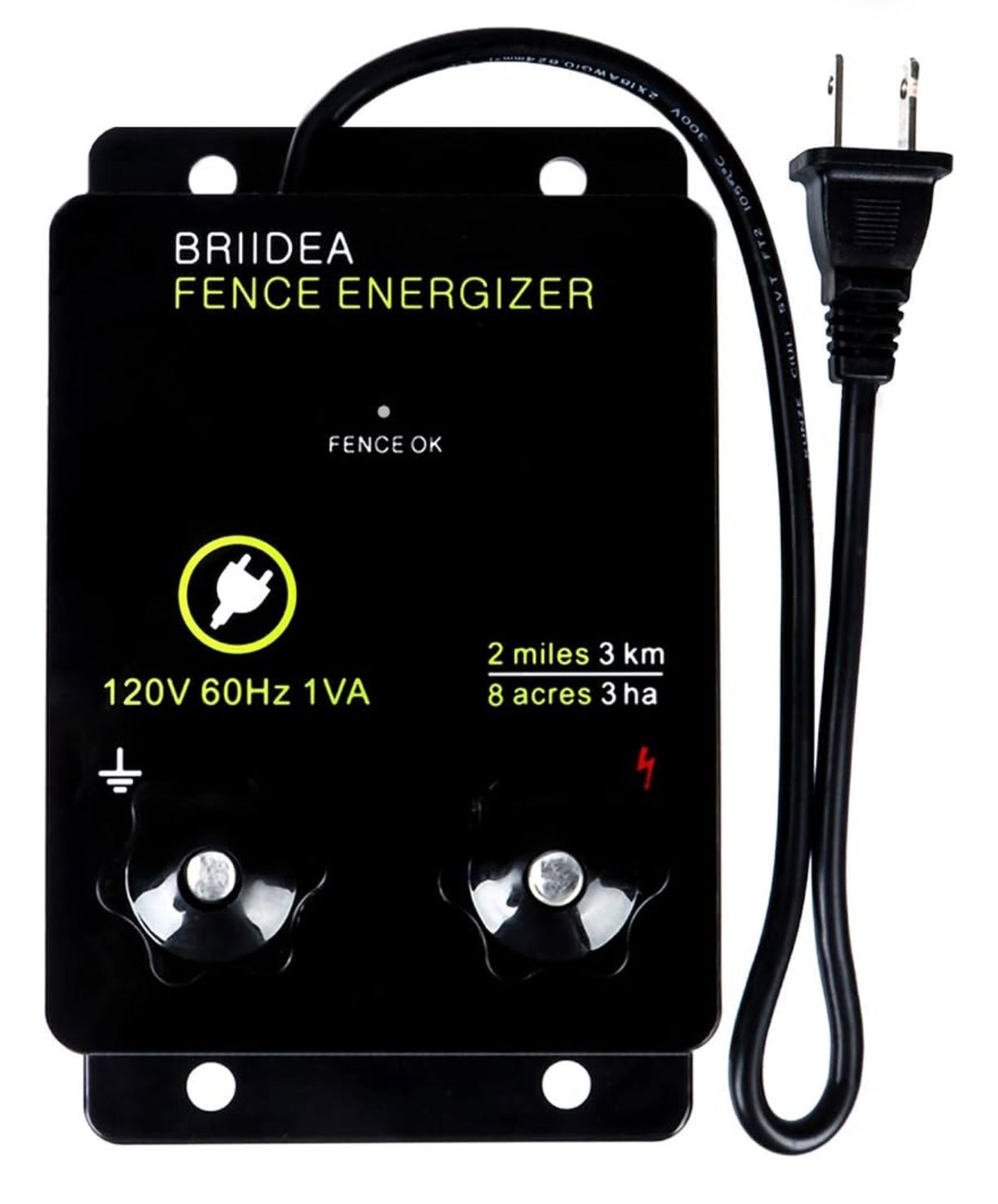2-Mile Electric Fence Energizer for Preventing Wild Animals Intruding 8 Acres Output Voltage 5000 V 0.1 Joule
