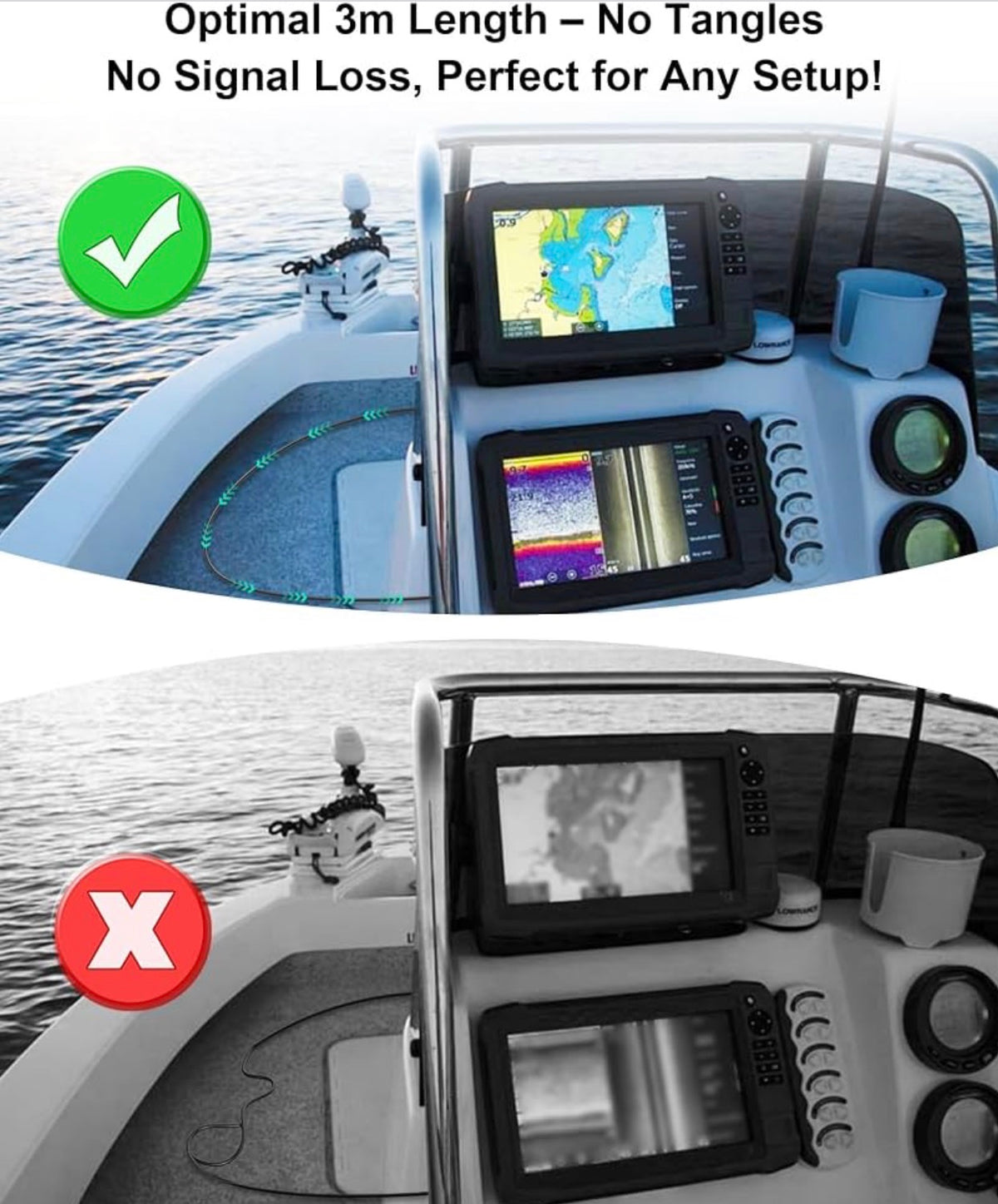 10FT Transducer Extension Cable Compatible with Humminbird Helix Fish Finders