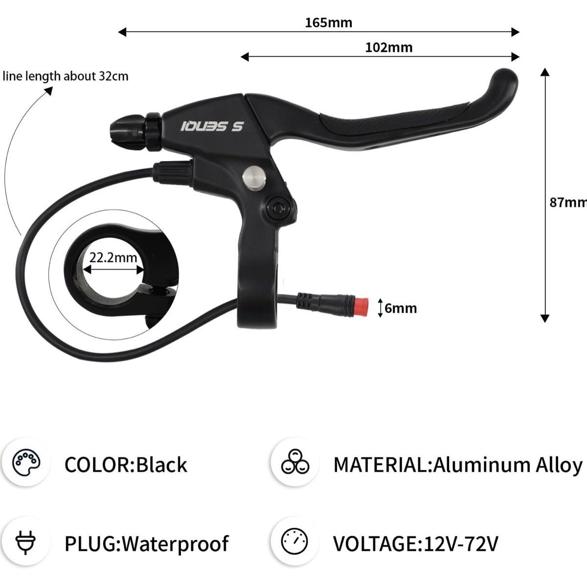E-Bike Brake Lever with Locking Button for Electric Bicycle E-Bike E-Scooter Electronic Tricycle Safety Control with Ergonomic Design Waterproof Wire 2-pin (1 Pair)