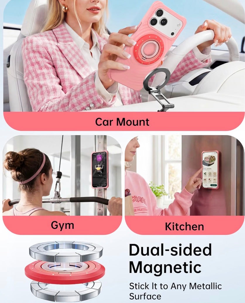 Magnetic Phone Ring Holder, for MagSafe Phone Grip Stand Kickstand, 360° Rotation, Double-Sided Magnet, Phone Grip Finger Holder, for iPhone or Samsung, MagSafe Accessories, Berry Pop