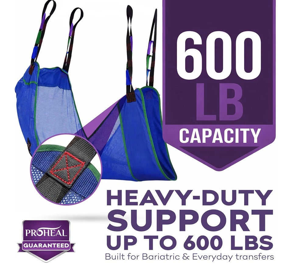 ProHeal Patient Lift Sling, Full Body Mesh with Commode Opening, 600 lbs Capacity - Transfer Sling for Shower, Toileting, Large 56" x 43.5" - Compatible with Hoyer, Drive, Invacare, Lumex