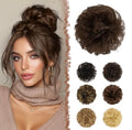 100% Human Messy Bun - Human Hair Bun Real Elastic Scrunchies Hair Pieces Soft Fluffy Wavy Ponytail Extensions Updo Chignon Hairpieces for Women, Medium Brown Auburn