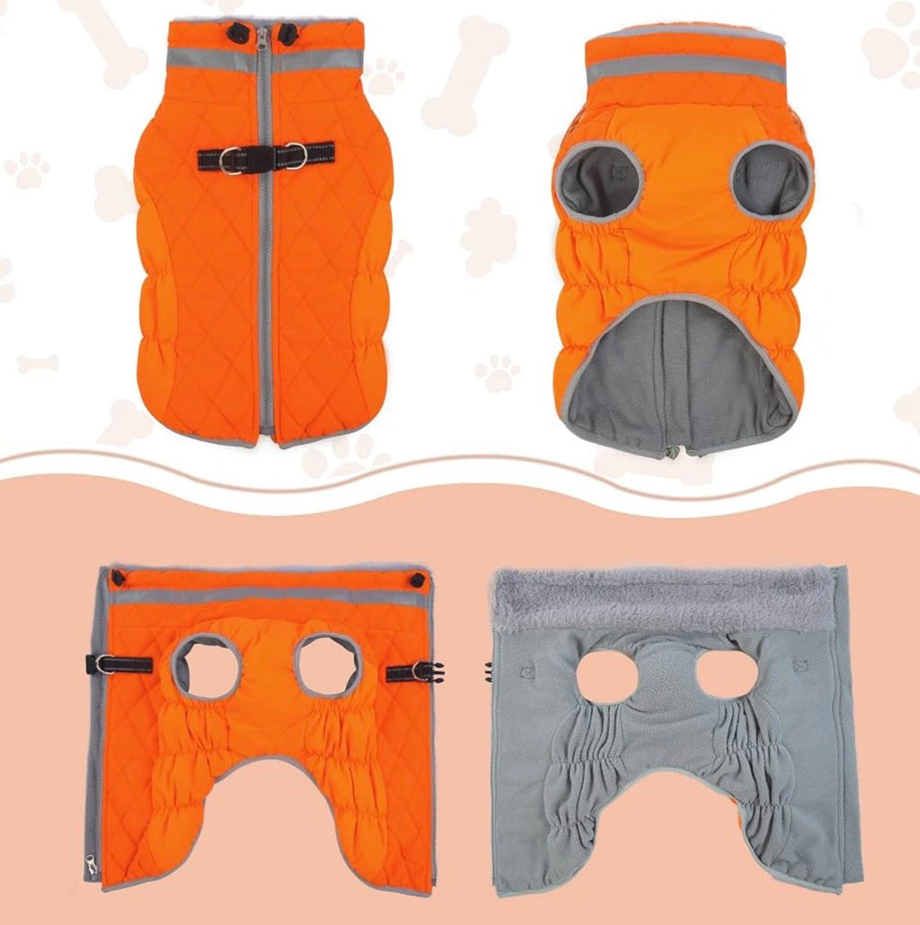 Dog Coat Warm Dog Winter Coat Waterproof Dogs Jacket with Harness
Reflective Pet Fleece Vest Zip-Up Cold Weather Coats for Large Dogs Turtleneck Windproof Coats Boxer Blaze Orange XL