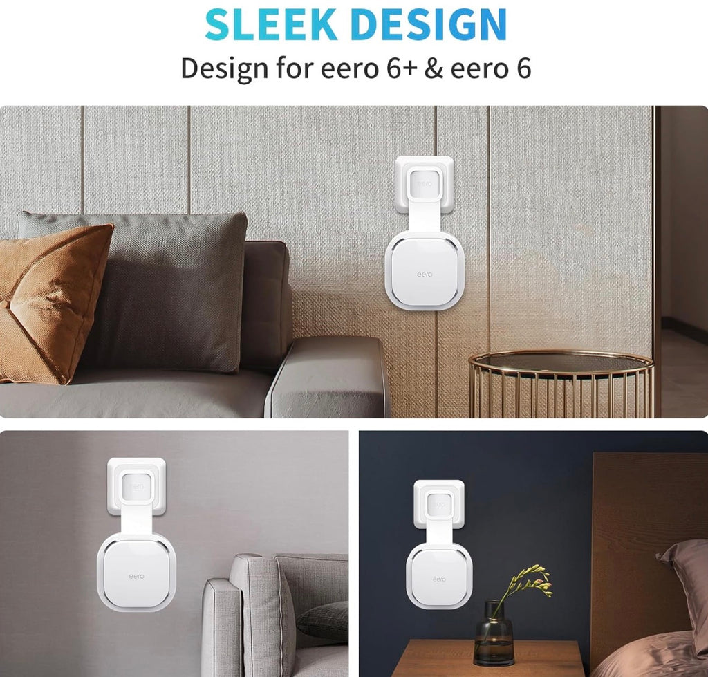 Wall Mount Holder for eero 6 and for eero 6+ Router Mesh Wi-Fi System – No Messy Wires, Space-Saving Outlet Wall Mount Holder for eero 6 Plus Extender, Stand Bracket for eero 6+ (White-2pcs)