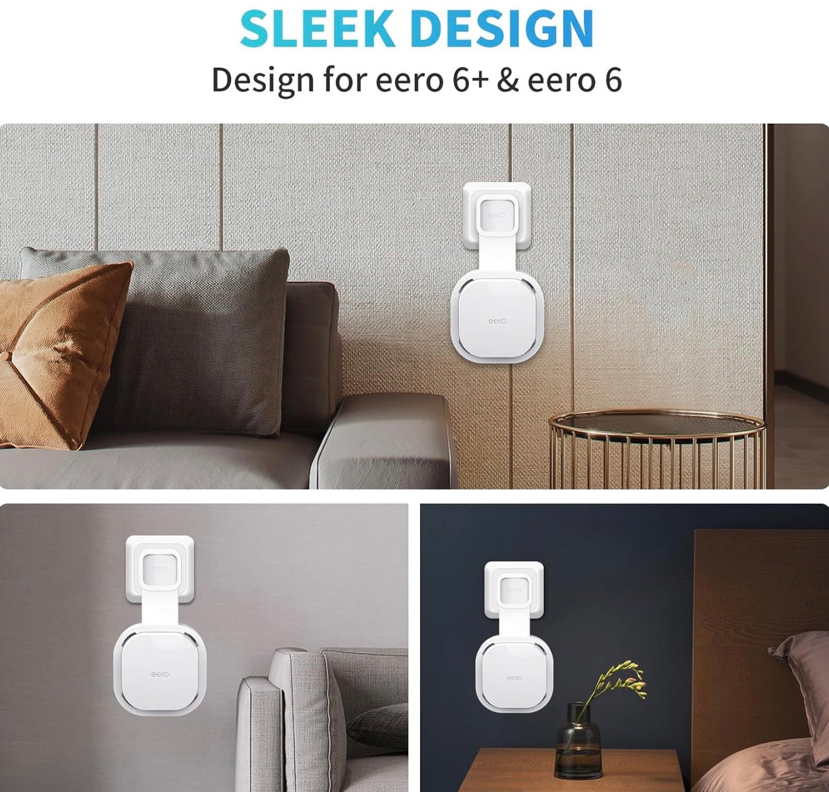 Wall Mount Holder for eero 6 and for eero 6+ Router Mesh Wi-Fi System – No Messy Wires, Space-Saving Outlet Wall Mount Holder for eero 6 Plus Extender, Stand Bracket for eero 6+ (White-2pcs)