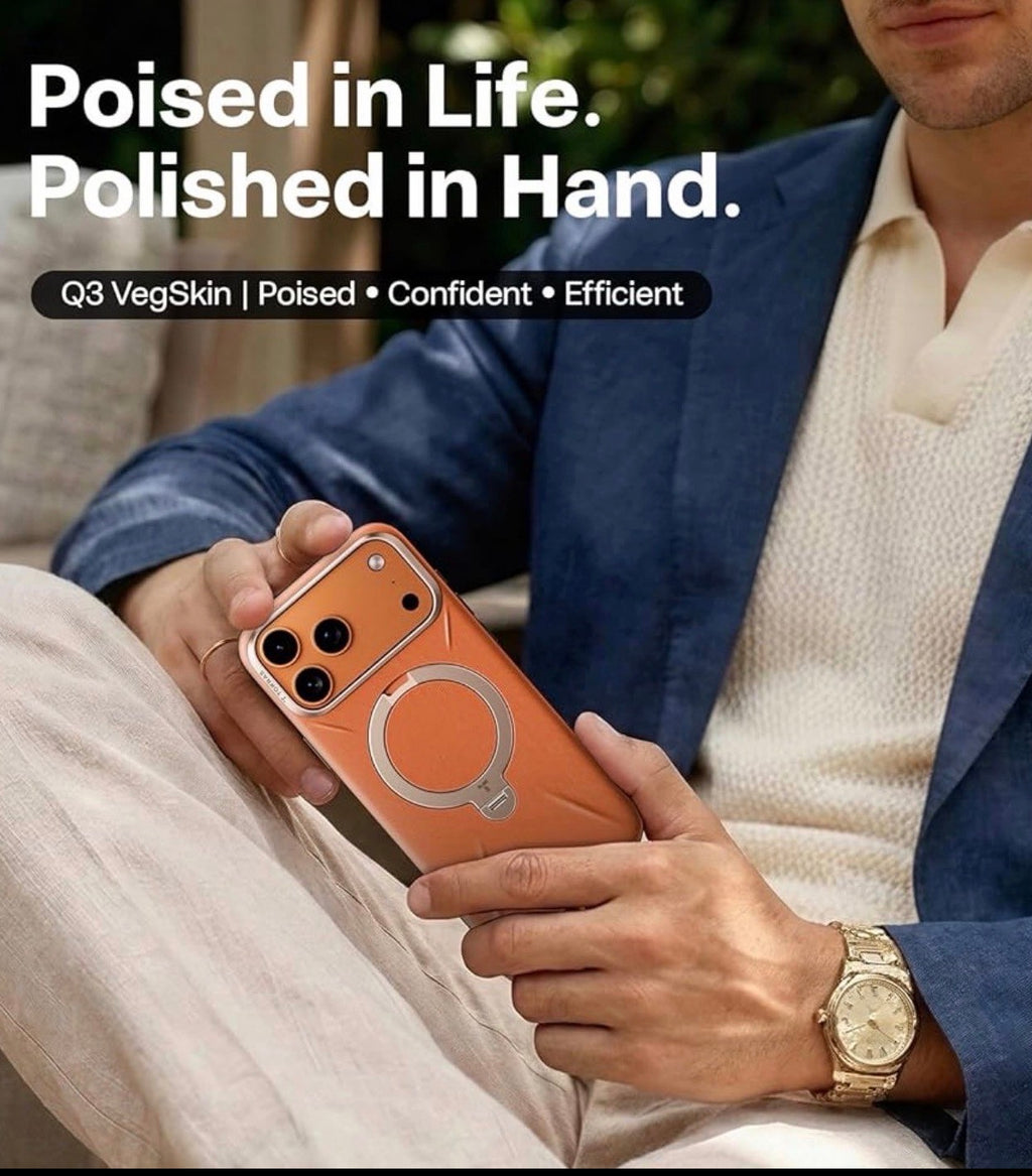 TORRAS - Q3 VegSkin for iPhone 17 Pro Max Case Leather, 360 Spin Magnetic Stand, Fit for MagSafe, Camera Control, Shockproof Premium Organic Silicone Leather Case for iPhone 17 Pro Max, Burnt Orange