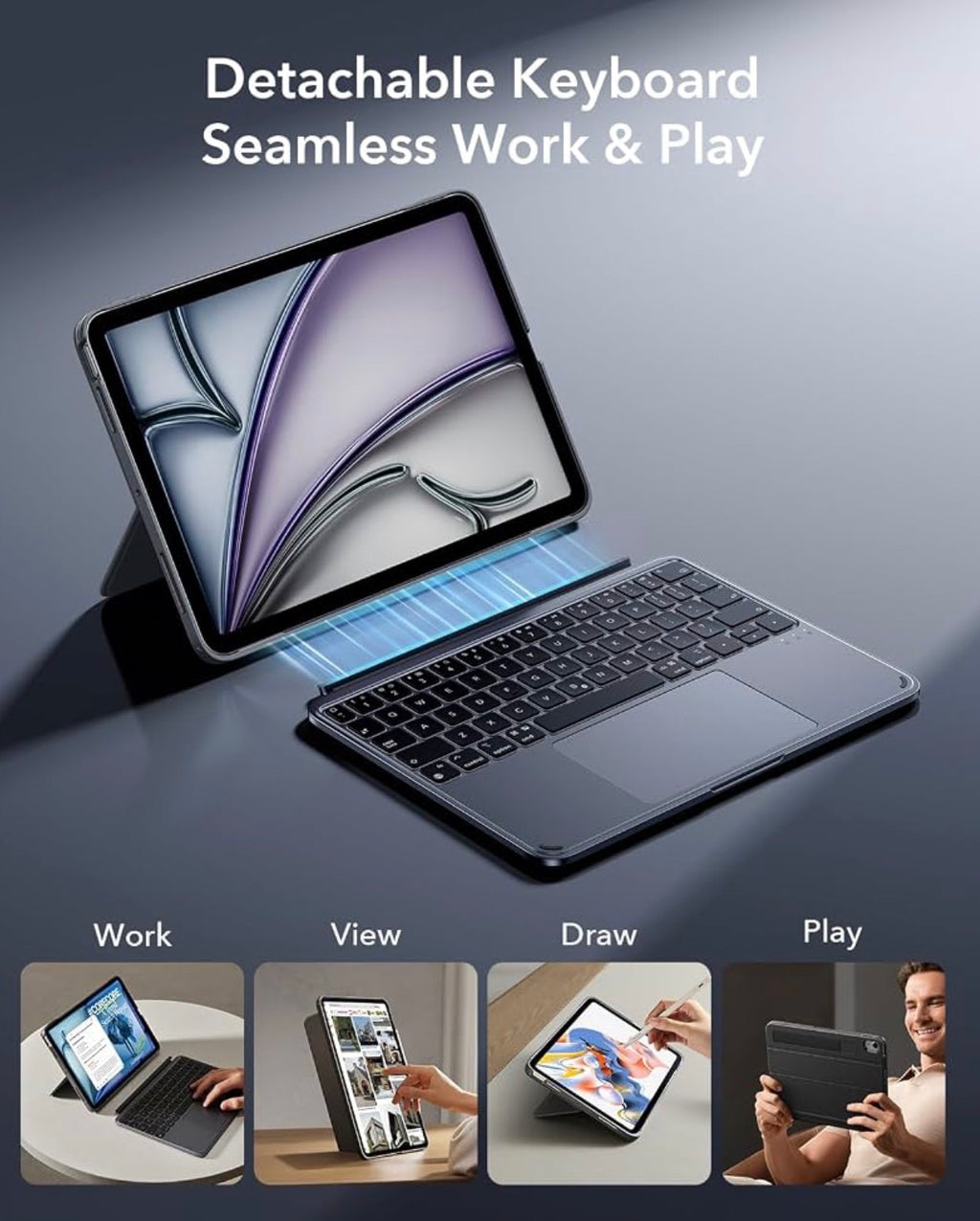 ESR for iPad Air 11 Inch Case with Keyboard M4/M3/M2, Multi-Angle Stand For Air 5th/4th Gen, Magnetic Detachable Keyboard Case, Click-Anywhere Trackpad, Backlit Keys, Shift Series, Dark Gray