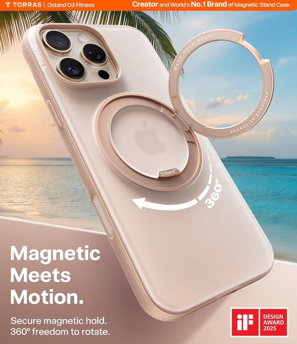 TORRAS for iPhone 16 Pro Case, 360 Magnetic Stand, O3 Fitness Series [Fit for MagSafe] [360° Rotating Kickstand] 4X Mil-Grade Shockproof, Camera Button, Slim, Translucent Desert Titanium 6.3"