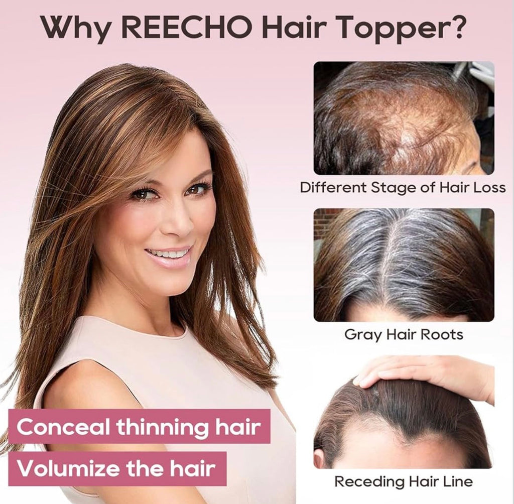 Human Hair Topper for Women Real Human Thick Hair Topper Invisible Wiglett for Daily Wear Adding Instant Volume, Gray