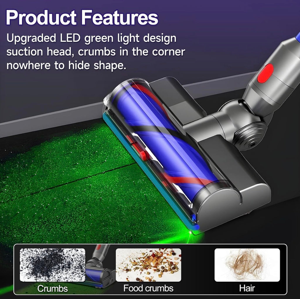Vacuum Head Replacement for V7 V10 V11 V15 Cordless Vacuums, Quick Release Direct Drive with LED Headlights for Hardwood Floors & Carpets