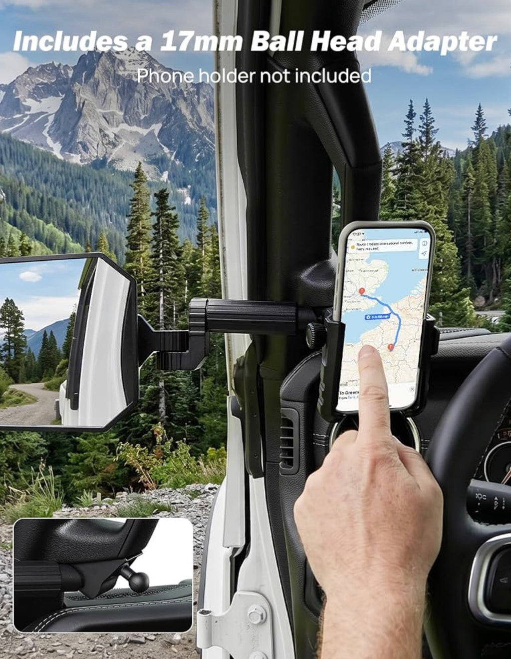 American Flag Mirrors Doors Off Compatible with 2018-2023 Wrangler JL/JLU & Gladiator JT, JL Side Mirrors with Ball Adapter, Wider View No Vibrate & Wobble (Does NOT FIT 2024-2026 Wrangler & Gladiator JT)