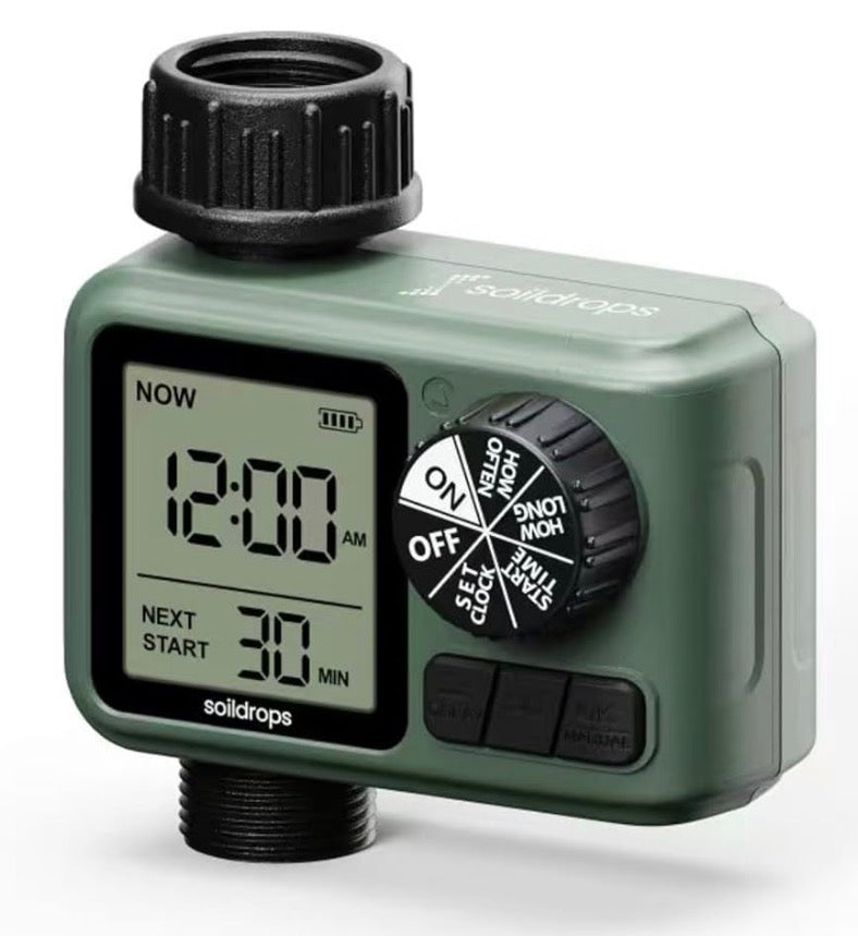 Garden Hose Sprinkler Timer 1 or 2 Outlet Programmable Controller Self-cleaning valve, rain delay, auto-off, IPX5 waterproof, large LCD, 15-day scheduling, and tool-free installation