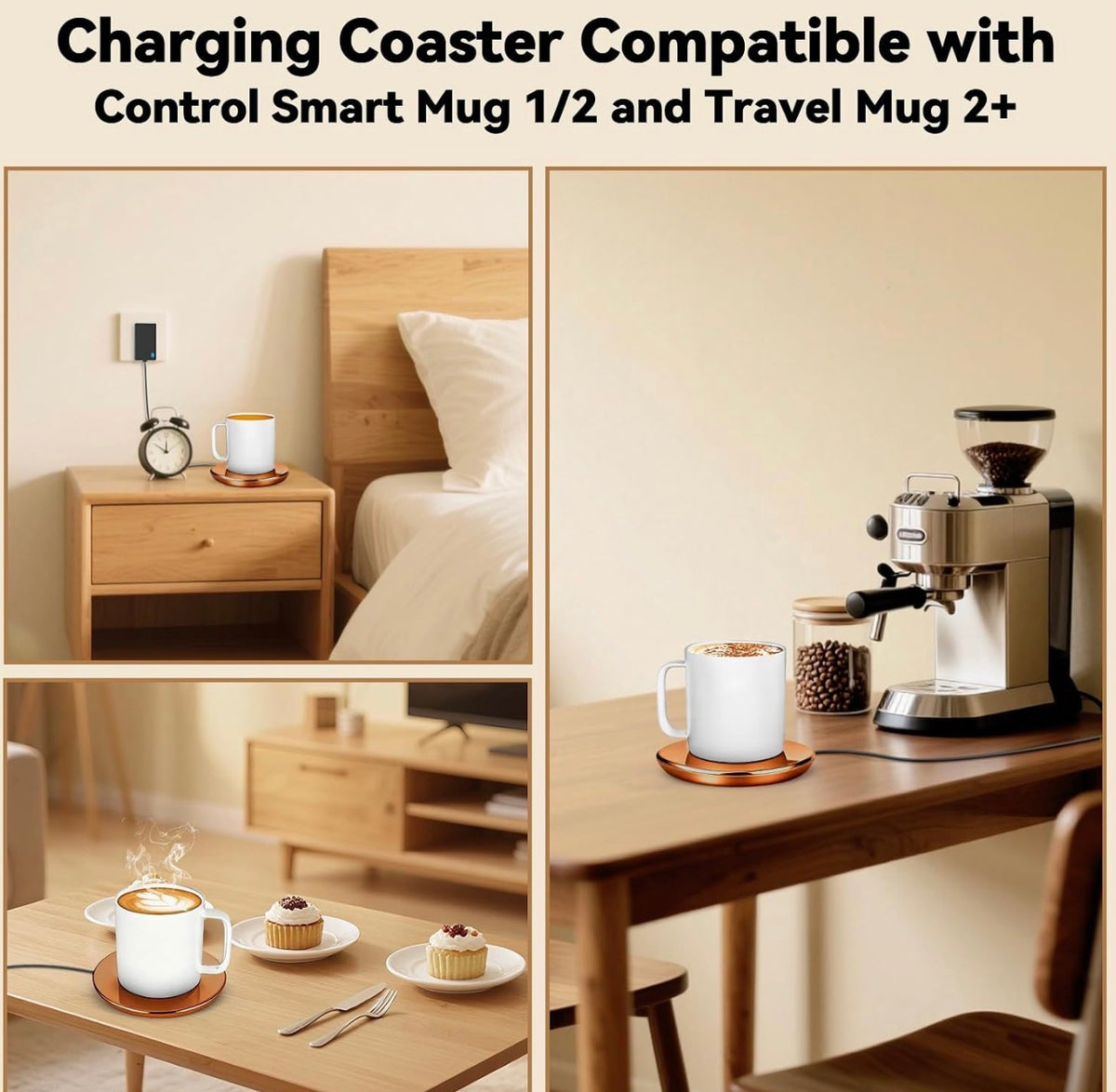 Charging Coaster 2 Compatible with Temperature Control Smart Mug 2,Mug1,Cisain Mug Power Cord for Em/BER Smart Temperature Control Mugs (Copper)