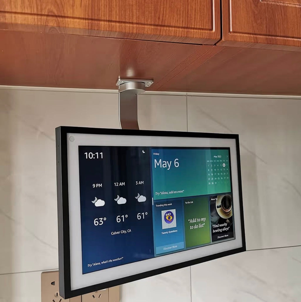 Under-Cabinet Mount， for Echo Show 15, Keeps Echo Off The Counter and Turns Side to Side, Ceiling or Under-Cabinet Mount Silver 026-02