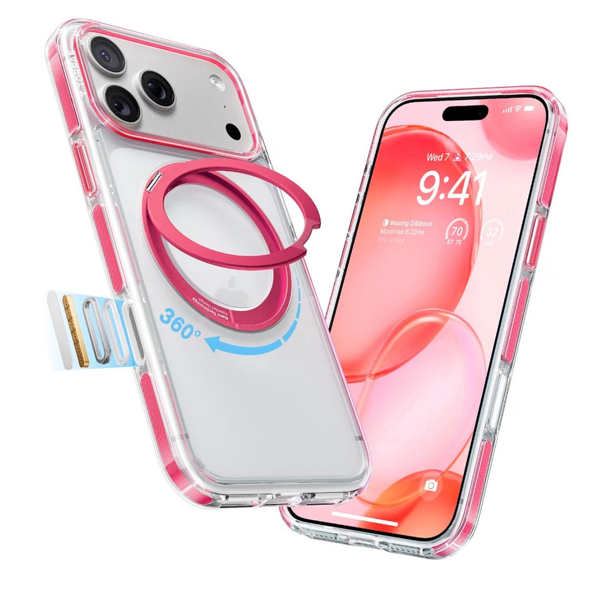 TORRAS for iPhone 17 Pro Case, 360 Magnetic Stand, Crystal Clear Pink 6.3"
[Fit for MagSafe] [360° Rotating Kickstand]4X Mil-Grade Shockproof, Camera Button, Slim Transparent Cover, O3 Fitness Series