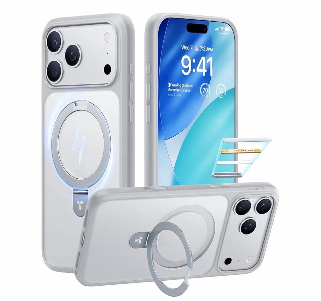 TORRAS for iPhone 17 Pro Case Magnetic Stand, 4X Military Drop Protection
Fit for MagSafe, Camera Control, Slim Phone Case for iPhone 17 Pro with Kickstand, Translucent Matte Cover 6.3" Silver Gray