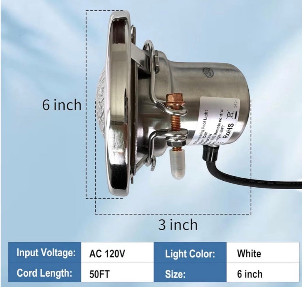 6 Inch Spa Lights for Inground Pool Led, 50ft Cord, 120v AC Led Pool Lights, Underwater Swimming Pool Spa Light, Suitable for Most 6 Inch Wet Niche, Ip68 Waterproof, White