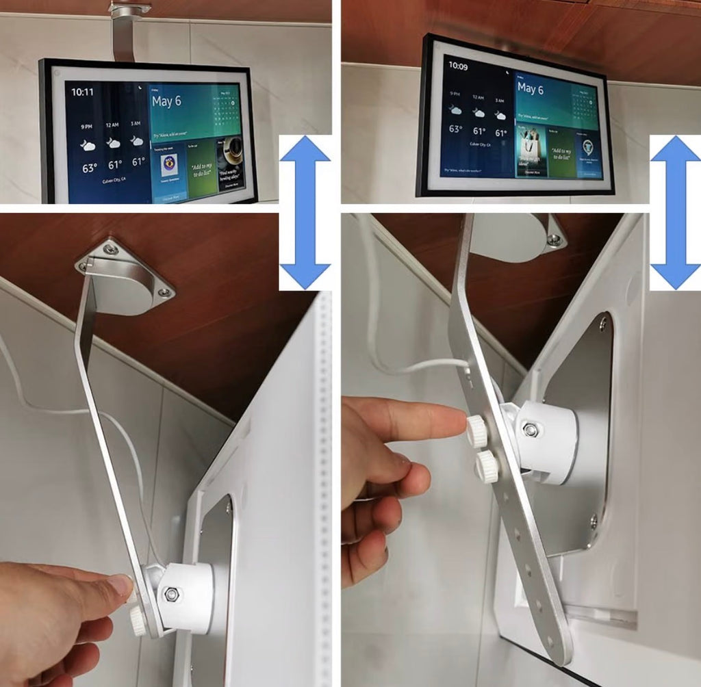 Under-Cabinet Mount， for Echo Show 15, Keeps Echo Off The Counter and Turns Side to Side, Ceiling or Under-Cabinet Mount Silver 026-02