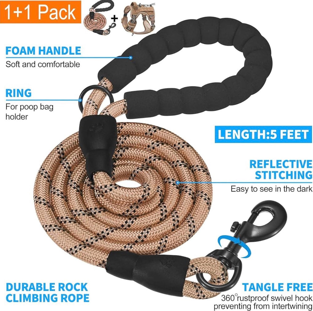 Heavy Duty Tactical Dog Harness for Small Dogs, No Pull Adjustable Pet Harness Reflective Service Training Easy Control Pet Vest Military K9 Working Dog Harnesses- Medium, Brown