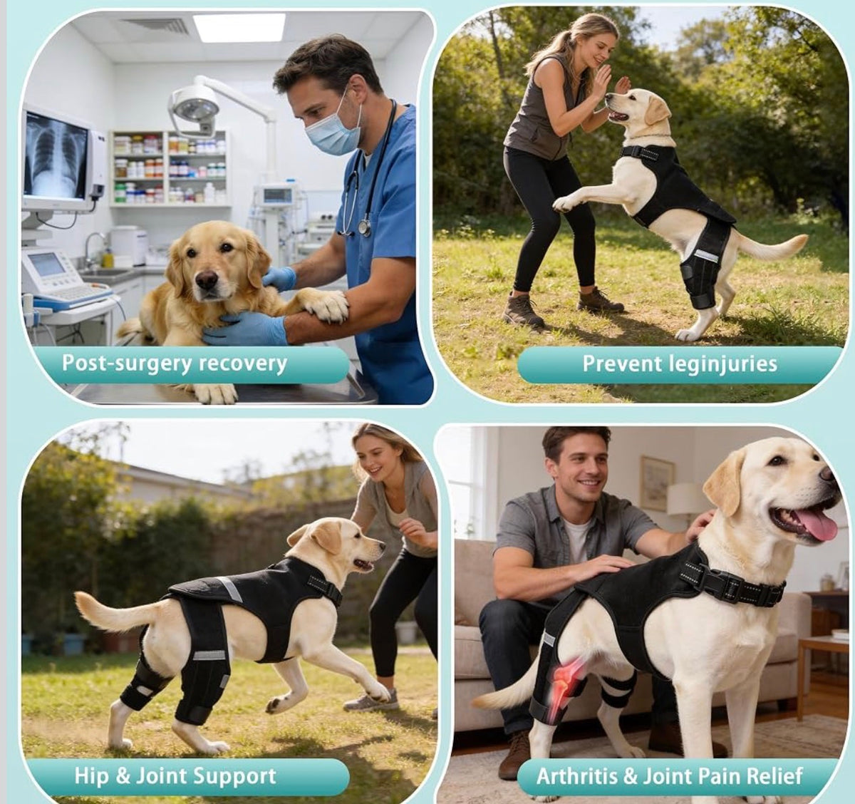 Dog Knee Brace for Torn ACL Hind Leg, Adjustable Dog Leg Braces for Back Leg with 4 Stabilizers for Luxating Patella Relieves Ligament Injury and Joint Pains - Medium