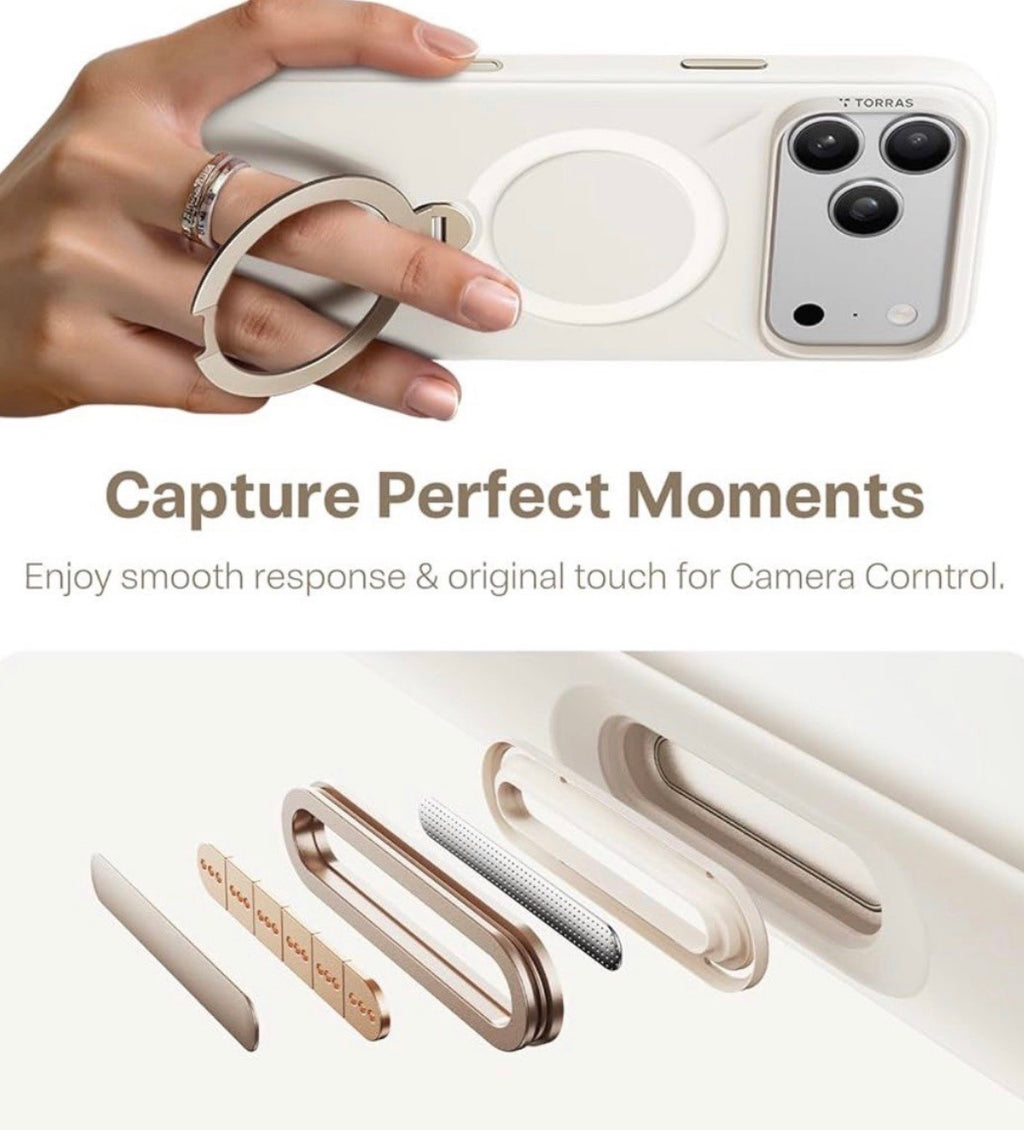 TORRAS - Q3 Silicone for iPhone 17 Pro Case with Magnetic 360 Stand
Compatible with MagSafe, Liquid Silicone Rubber Soft Phone Case for iPhone 17 Pro, Camera Control Cover, Light Ivory