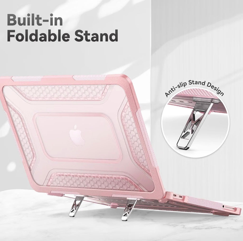 Case for MacBook Neo 13 inch with Stand, Keyboard Cover, Mouse Pad Anti-Scratching Protective Hard Cover, Foldable Ergonomic Stand, for Mac Book Neo 13 2026, A3404, A18 Pro Chip, Pink