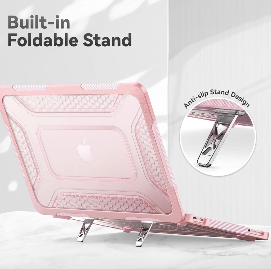 Case for MacBook Neo 13 inch with Stand, Keyboard Cover, Mouse Pad Anti-Scratching Protective Hard Cover, Foldable Ergonomic Stand, for Mac Book Neo 13 2026, A3404, A18 Pro Chip, Pink