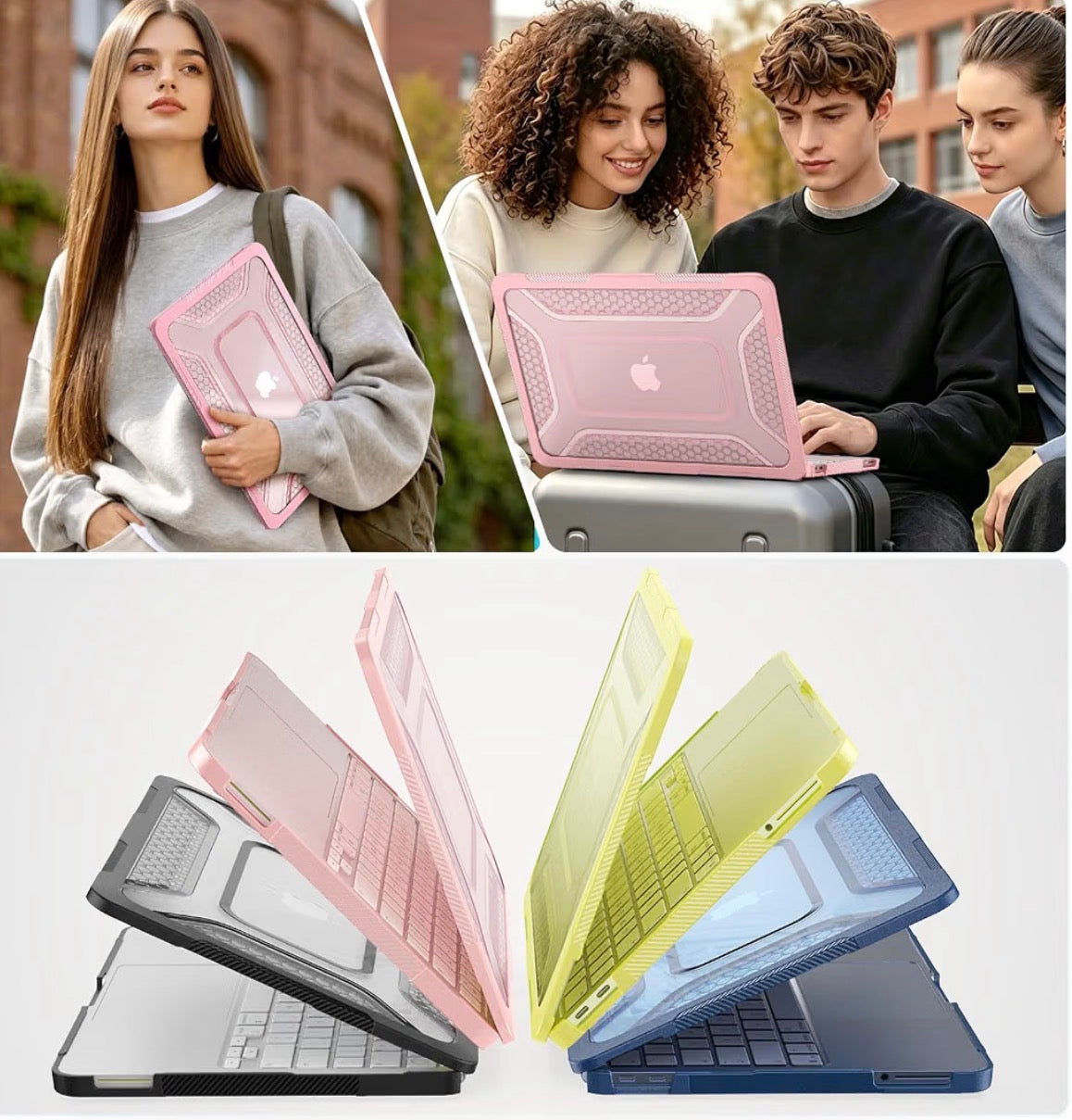 Case for MacBook Neo 13 inch with Stand, Keyboard Cover, Mouse Pad Anti-Scratching Protective Hard Cover, Foldable Ergonomic Stand, for Mac Book Neo 13 2026, A3404, A18 Pro Chip, Pink