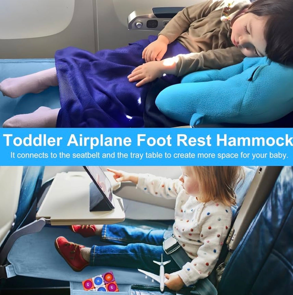 Toddler Airplane Bed, Kids Airplane Seat Extender Travel Bed, Kids Airplane Travel Essentials, Airplane Must Have for Toddlers, Portable Plane Foot Rest for Flights - Black