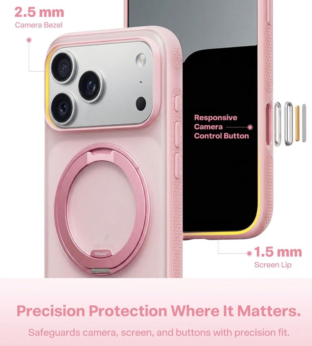 For iPhone 17 Pro Max Case, 360 Magnetic Stand, O3 Fitness Series, [Fit for MagSafe] [4X Military-Grade Protection] Slim Case for iPhone 17 Pro Max phone case,6.9", Translucent Pink, Ostand