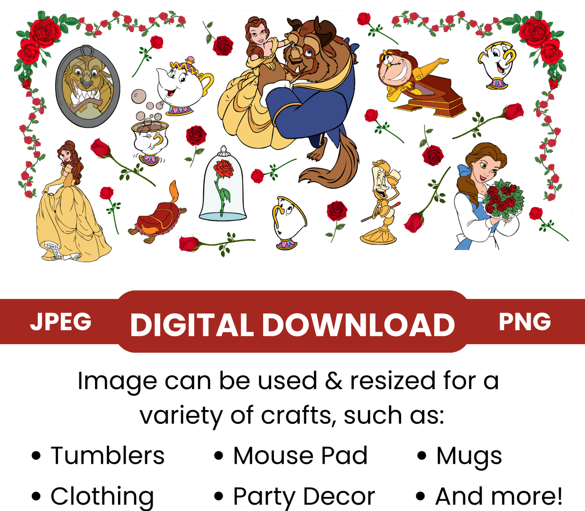 Beauty & The Beast "Red Roses" Digital Download - PNG & JPEG Format